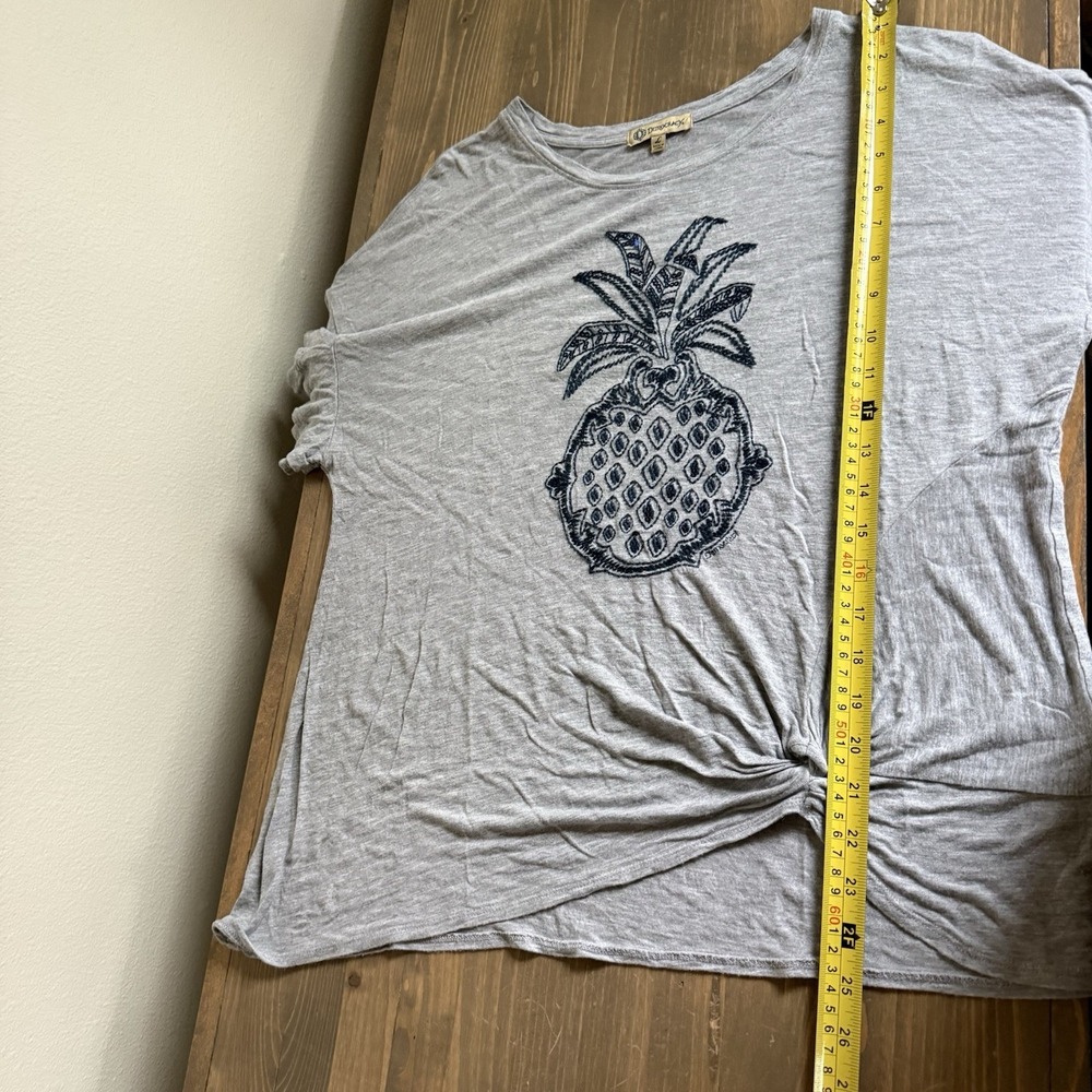 Democracy Womens Large Grey Pineapple Sequins Short Ruffle Sleeve Tee T-Shirt - Picture 9 of 9